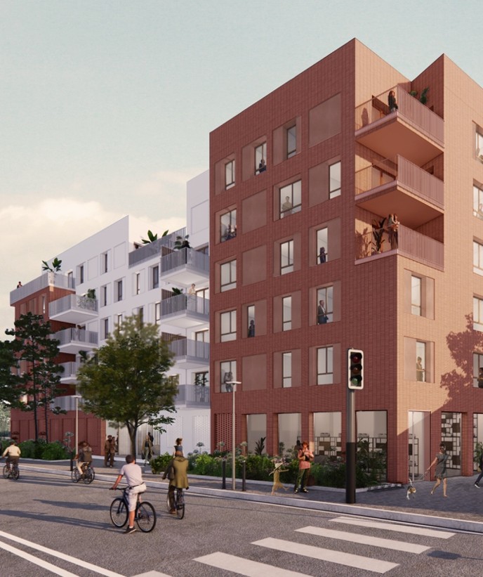Vue d'ensemble des 60 logements sociaux et accession à Orly, ZAC Chemin des Carrières Lot 1